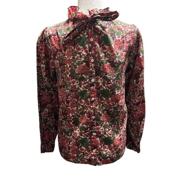 Sézane Clothilde Jaipur Floral Mock Neck Cotton Blouse Size 34 (US 2) - Picture 2 of 6